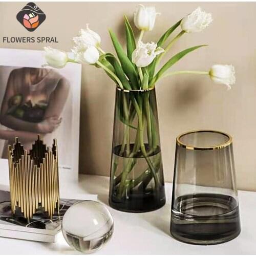 Nordic Thickened Glass Vase Transparent Vase Living Room Hydroponic Vase Home Decoration Dried Flower Vase Bar Decoration
