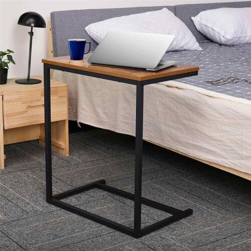 JOYLIVE Vintage C Shape Coffee Table Wooden Metal Frame Sofa Side Table End Table Home computer Desk Storage Holders Furniture