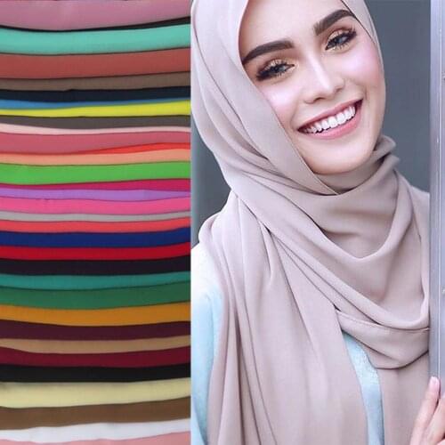 High Quality Pearl Bubble Chiffon Muslim Hijab Scarf Shawl Head Wrap Foulard Plain Solid Colour