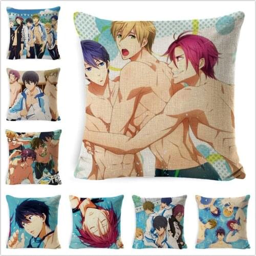 Japan Anime Cartoon Props Haikyuu!! Hinata Shoyo Kageyama Tobio Cushion Cover Free! Home Cartoon Decorative Pillow Cover