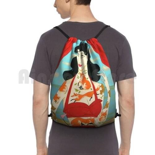 Foxy Tattooed Lady Backpack Drawstring Bags Gym Bag Waterproof Fox Foxy Foxes Nature Animals Tattoo Tattooed Tattooed