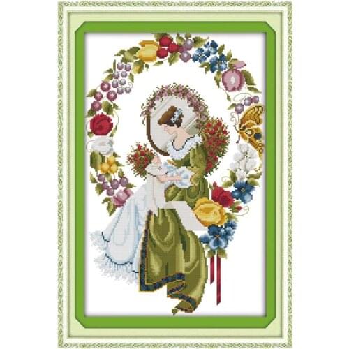 An embroidery woman cross stitch canvas sets Europe style with pattern printed fabric kits embroidery DIY handmade needlework