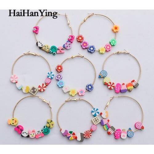 New Korea Beaded Flowers Animal Sweet Cute Hook Earrings Handmade Acrylic Summer Jewelry for Women Girls Bohemian Earrings
