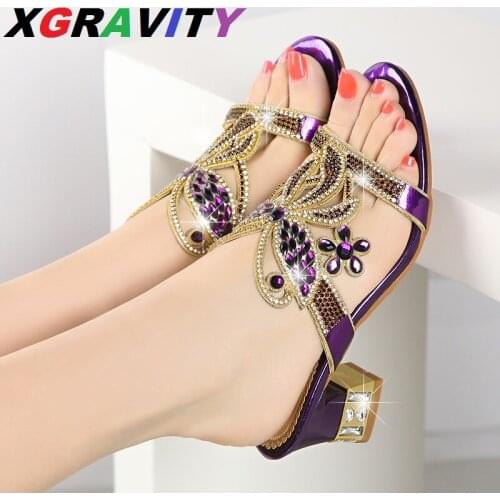 XGRAVITY D020 Chunky Heel Ladies Fashion Crystal Heel Sandals Fashion Casual Open Toe Shoes New Casual Ladies Sext Girl Footwear