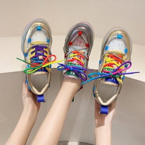 Rainbow color old shoes female heavy industry summer breathable 2021 new crystal jelly womens shoes mesh sneakers