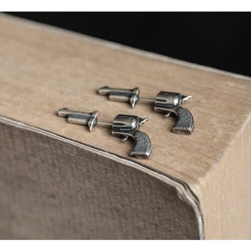 925 Sterling Silver Micro Pistol Stud Earrings Women Punk Earrings Vintage Party Wedding Jewelry Gifts for Girls Women Jewelry