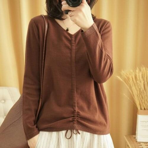 BARESKIY Lady Cotton Top V-neck Knit Cotton Black Sweater Solid Color Slim Soft Long Sleeve White Sweater Warm Fashion