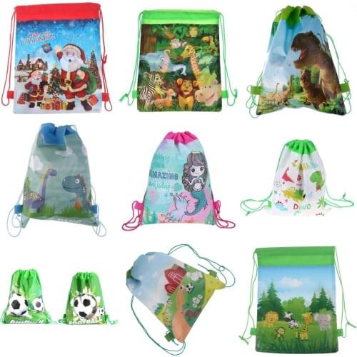 1PCS New Cartoon Cute Dinosaur Theme Decorate Non-woven Fabric Baby Shower Clothings Drawstring Gifts Bags School Backpacks