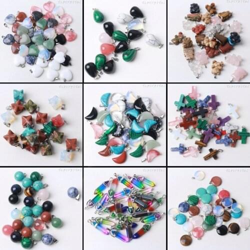 10pcs Mixed Natural Stone Pendant Fashion Charm Jewelry Bulk Diy Accessories