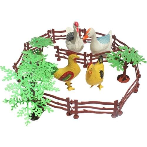 19 Pcs Model Animals Farm Trees Household Fence Plastic Games