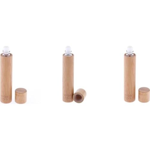 3pcs Natural Bamboo Refillable Empty Essential Oil Makeup Roll On Bottle 10 Ml Capacity
