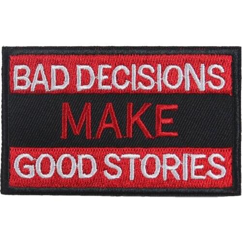2/5pcs Letters Slogan Applique Patch Embroidered Bad Decisions Make Good Stories Words Patches Badge For Backpack Clothes Diy