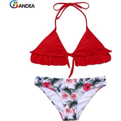 BANDEA brand bikini 2019 sexy swimsuit flower print bikini set brazilian swimwear lace up swimming suit for women HA542