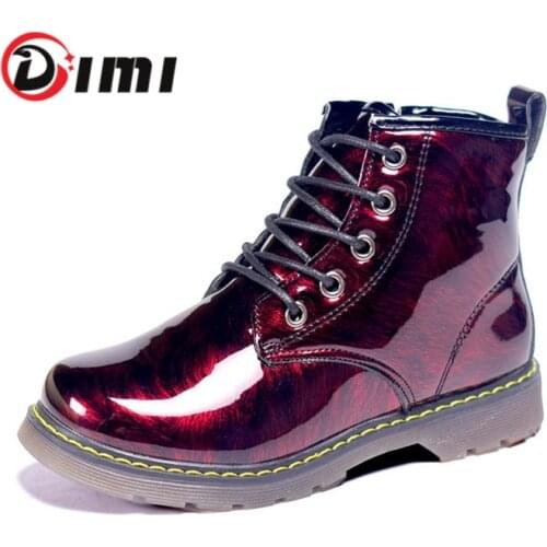 DIMI 2020 New Kids Boots Shoes Fashion Mirror Bright PU Leather Waterproof Children Martin Boots Ankle Rubber Boots For Boy Girl