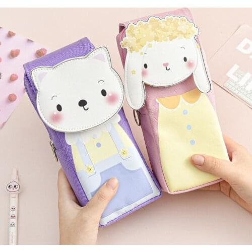 3D Pen Bag Pencil Case Special Morandi Color Dual Canvas Pocket Storage Bag Pouch Stationery School Travel