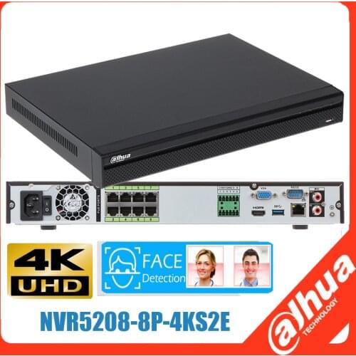 Dahua mutil language DHI-NVR5208-8P-4KS2 4K&H.265 1080P NVR support 2 Sata 8 poe port DH-NVR5208-8P-4KS2 up to 12MP resolution