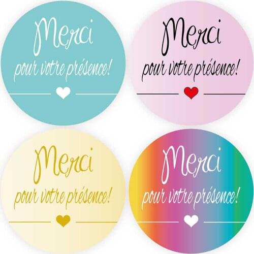 DouxArt 100 Pieces Stickers Merci de votre presence, 4cm Colorful Wedding Favors Decorations Communion Baptism Seals Labels