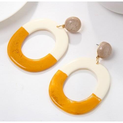 FishSheep Statement 2 Colors Stitching Oval Shape Large Acrylic Drop Earrings Big Round Circle Dangle Earring For Women Jewelry