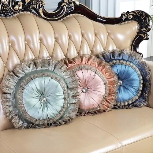 European Style Round Decorative Cushion 40x 40cm Sofa Pillow Handmade Home Decoration for Living Room Bed
