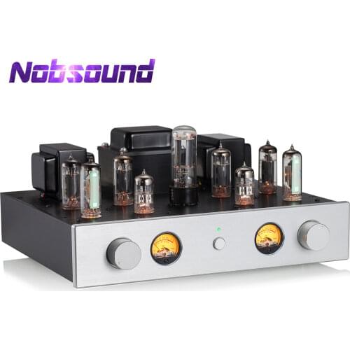 Nobsound HiFi 6P1 Vacuum Tube Amplifier w/6E2 Level Meter Desktop Single-ended Class A Audio Amp 6.8W+6.8W