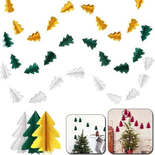 250cm Twinkle Gold Green Christmas Tree Glitter Paper Garlands Xmas Floral String Hanging Home Store Wall Window DIY New Year De