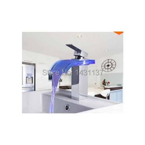 Fashion high quality LED bathroom hot and cold basin faucet waterfall mixer with LED