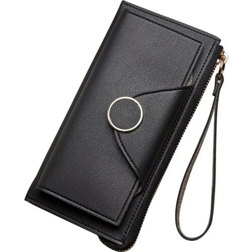 Fashion Bifold Women Long Wallet Zipper Purse Card Holder Hand Strap Clutch