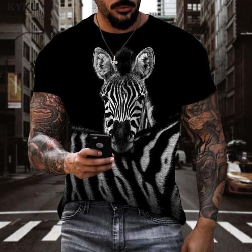 KYKU Brand Lion T shirt Men Animal T-shirts 3d Tiger Shirt Print Love Tshirts Casual Mens Clothing T shirts Cool Streetwear