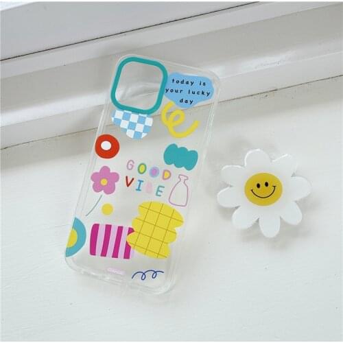 Cute Smile Daisy Flowers Grip Stand Holder Phone Case For iPhone 12 11 X XR XS Max SE 20 7 8 Plus Bracket Soft TPU Cover Fundas