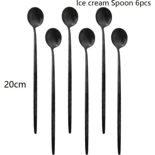 6Pcs/Set Black Long Handle Cutlery Matte Stainless Steel Spoons Polished Stirring Drink Ice Cream Dessert Tea Spoons Dinnerware