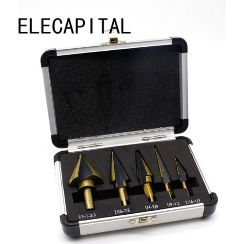 5pcs Step Drill Bit Set Hss Cobalt Multiple Hole 50 Sizes SAE Step Drills 1/4-1-3/8 3/16-7/8 1/4-3/4 1/8-1/2 3/16-1/2 Drill Bits
