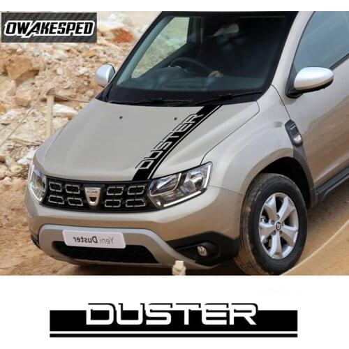Carbon Fiber Car Engine Cover Hood Decor Sticker Auto Exterior Vinyl Decals For Dacia Renault Duster Auto Bonnet Sport Stripes