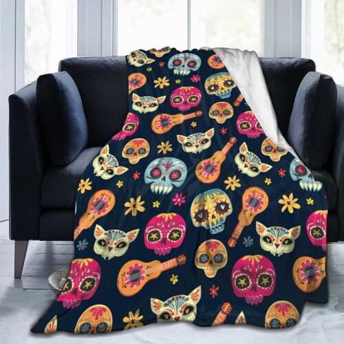 Sugar Skull Premium Throw Blanket Print on Demand Sherpa Blankets Soft for Sofa Customized DIY Blankets