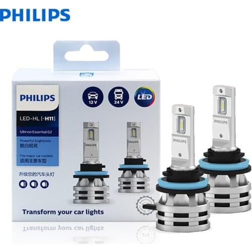 Philips LED H11 Ultinon Essential LED Gen2 12V/24V 24W LED G2 6500K Fashion White Light Auto Lamps Truck Bulbs 11362UE2X2, 2pcs