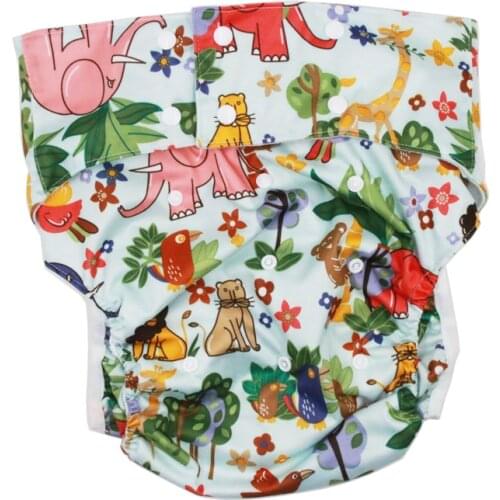 Fashion Hot Selling Printing Outside Polyester PUL Suede Cloth Pocket Adult Cloth Diaper Washable Reusable Waterproof Adjustable