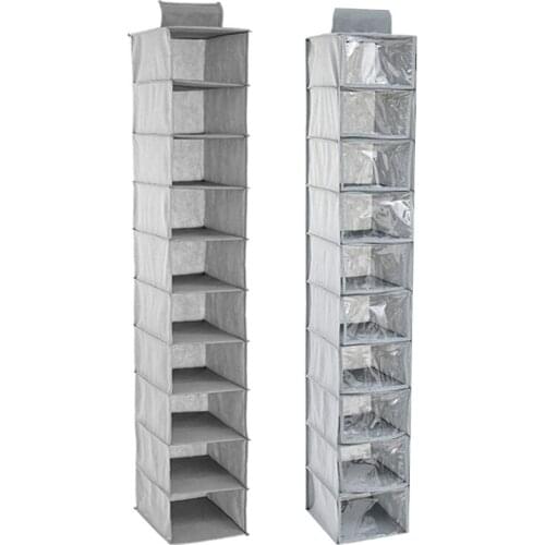 Hanging Closet Shelf Wall Mount Foldable 10 Shelves Grey Clothes Organizer Drawers and Purpose Made Pockets Sweater