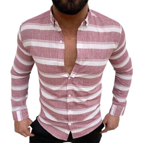 Dropshipping!! Long Sleeve Lapel Men Shirt Soft Striped Print Buttons Closure Autumn Shirt Streetwear