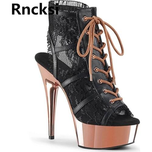 Rncksi Summer Electroplating Ankle Straps Women 15cm Pole Dance Shoes Night Club Party Sandals 15cm High Heels Pslatform Shoes