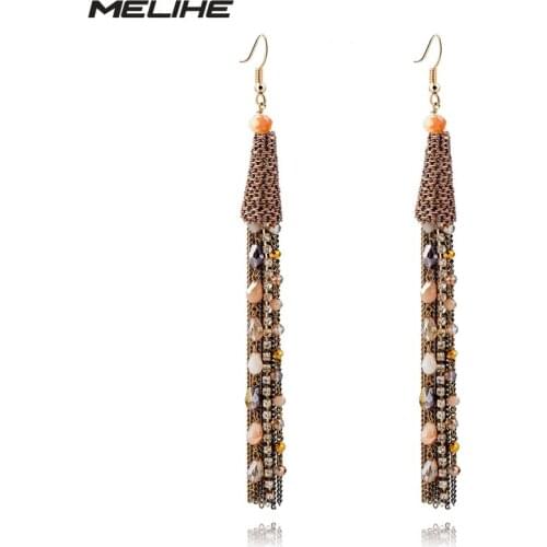 MELIHE Brand Crystal Long Tassel Earrings For Women Handmade Bohemian Earings Love Fashion Jewelry Party Gifts Brincos SER160024