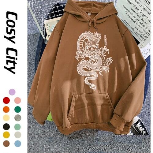 Women Dragon Hoodies Fleece Sweatshirt With Hood Pullovers Female Hooded Sweater Long Sleeve Top Coat Autumn Winter Pop It XXL