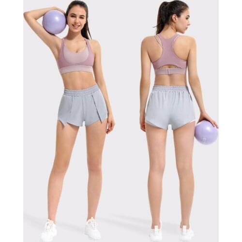 Thin Quick Dry Women Gym Yoga Sets Push Up Bras Fake Two Pieces Hidden Pocket Shorts Jogging Training Sport Fitness Female Suit