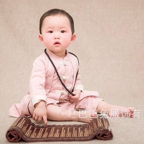 Newborn Kids Baby Girls Traditional Chinese Clothes Long Sleeve Cheongsam Dress Boys And Girls Photography Clothing 66-80cm