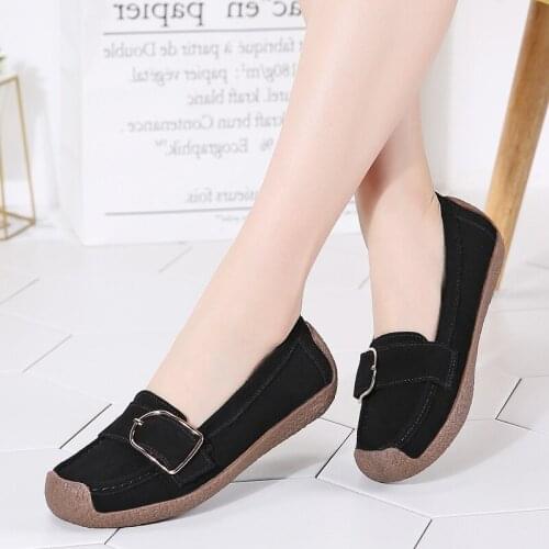 Spring Autumn Shoes Woman Genuine Leather Women Flats Slip On Womens Loafers Female Moccasins Shoe Buckle Footwear