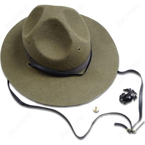 WW2 US Army USMC DRILL INSTRUCTORS HAT WITH BADGE - All Sizes - American Military Head Gear