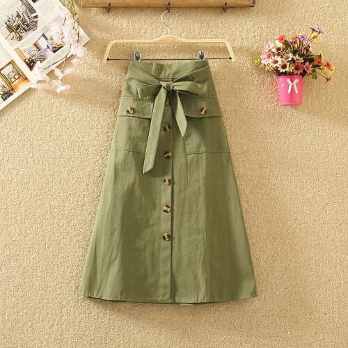 2021 Spring Summer New Women Midi Skirt Korean Chic Single-breasted A-Line High Waist Ladies Vintage Casual Skirts Femme Y748