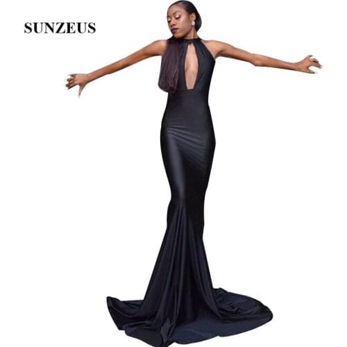 Simple Black Spandex Jersey Prom Gowns 2019 Long Sheath Women Party Dresses Sexy Backless robe gala