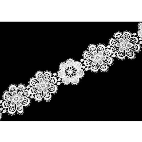 14Yards Embroidered Lace Trim White Black Flower Applique Patch Trimmings Ribbon Fabric Wedding Dress Sewing 53mm Width