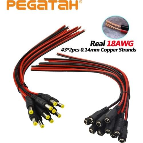 2Pairs 2.1x5.5 mm Male Female Plug 12V Dc Power Pigtail Cable Jack For Cctv Camera Connector Tail Extension 12V DC Wire