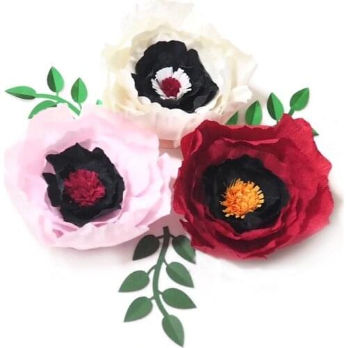 2018 Giant Crepe Paper Flowers Artificial Flowers Flores Artificiale 3PCS+Leave 3PCS For Wedding & Event Backdrop Baby Nursery