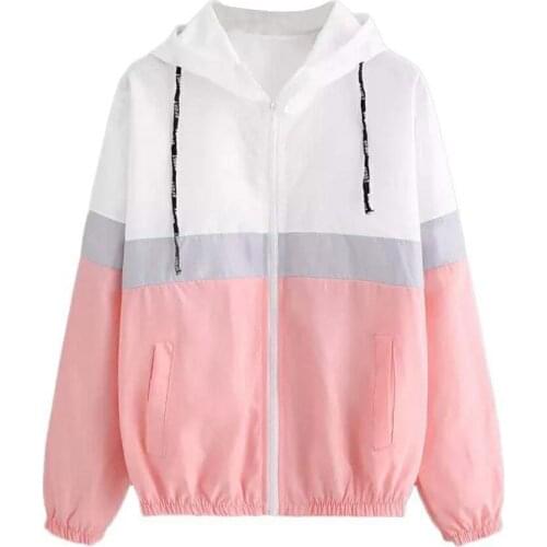 2020 Autumn Women Windbreaker Jacket Female Multicolor Patchwork Hooded Basic Jacket Loose Coats for Women Casual Thin Outerwear